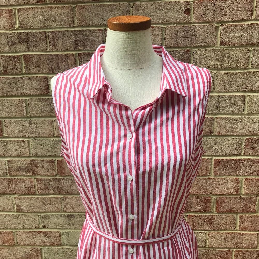NWT Thyme and Honey Red Striped Shirt Dress - Picture 2 of 7